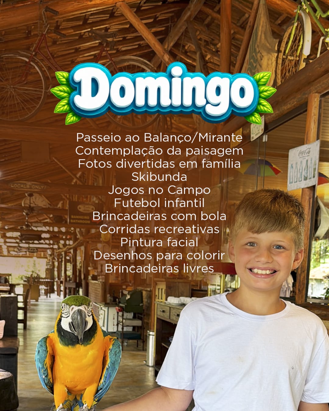 Cartaz da programação de domingo nas férias de julho