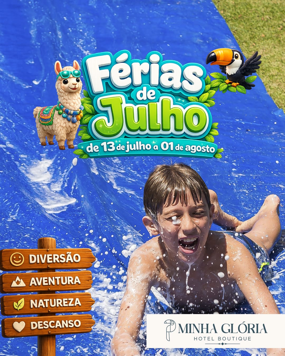 Arte oficial Férias de Julho 2026 no Minha Glória Hotel Fazenda