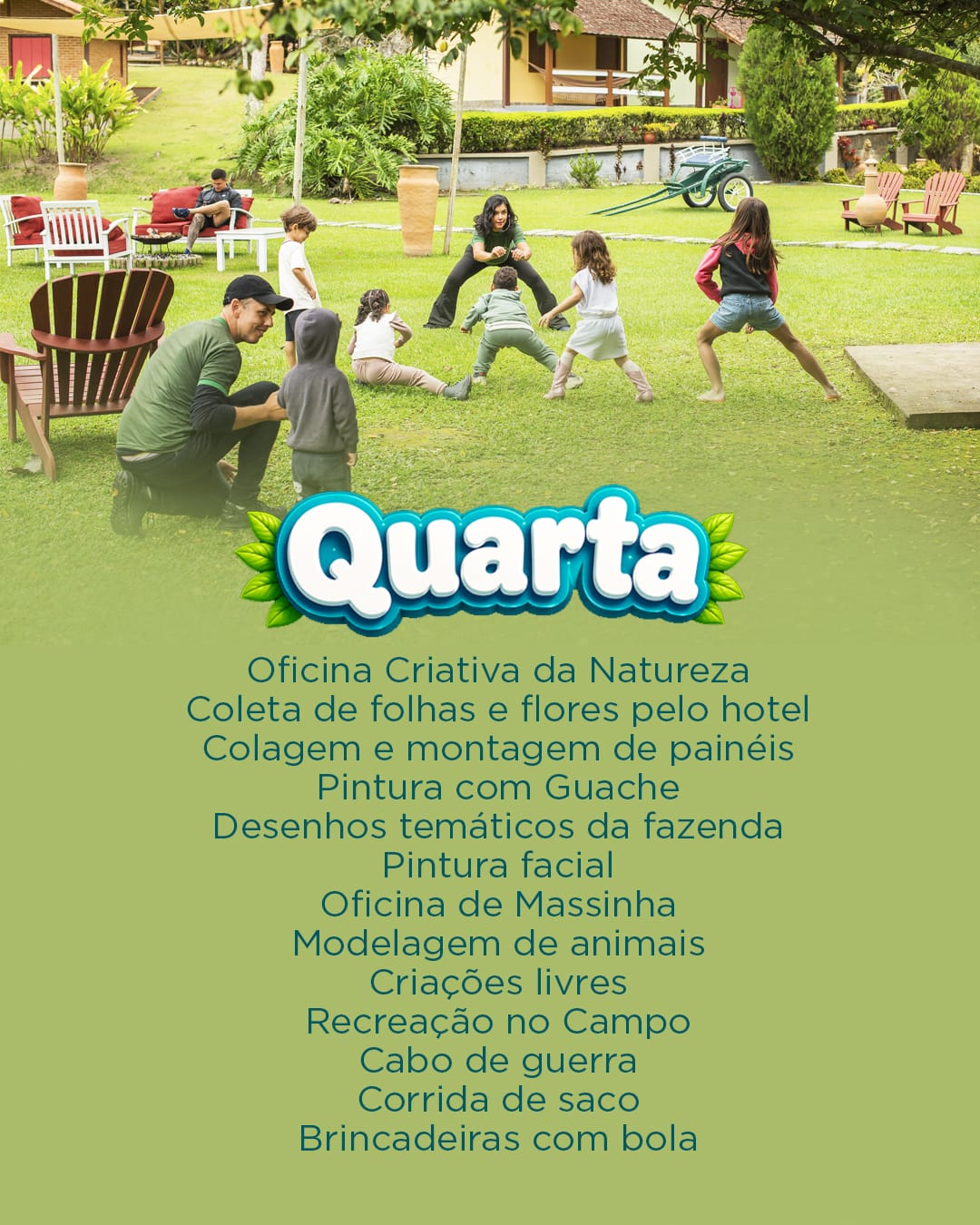 Cartaz da programação de quarta-feira nas férias de julho